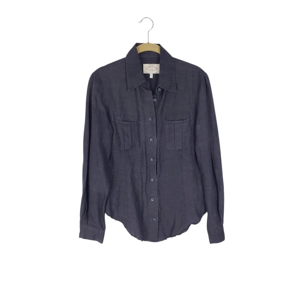 Armani Jeans Button Up Top Black Hemp Cotton Long Sleeve Vtg Womens Size 8